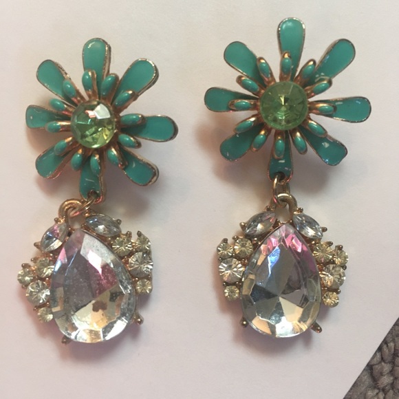 Blue/Green flower w/ Rhinestone Drop - Picture 1 of 3